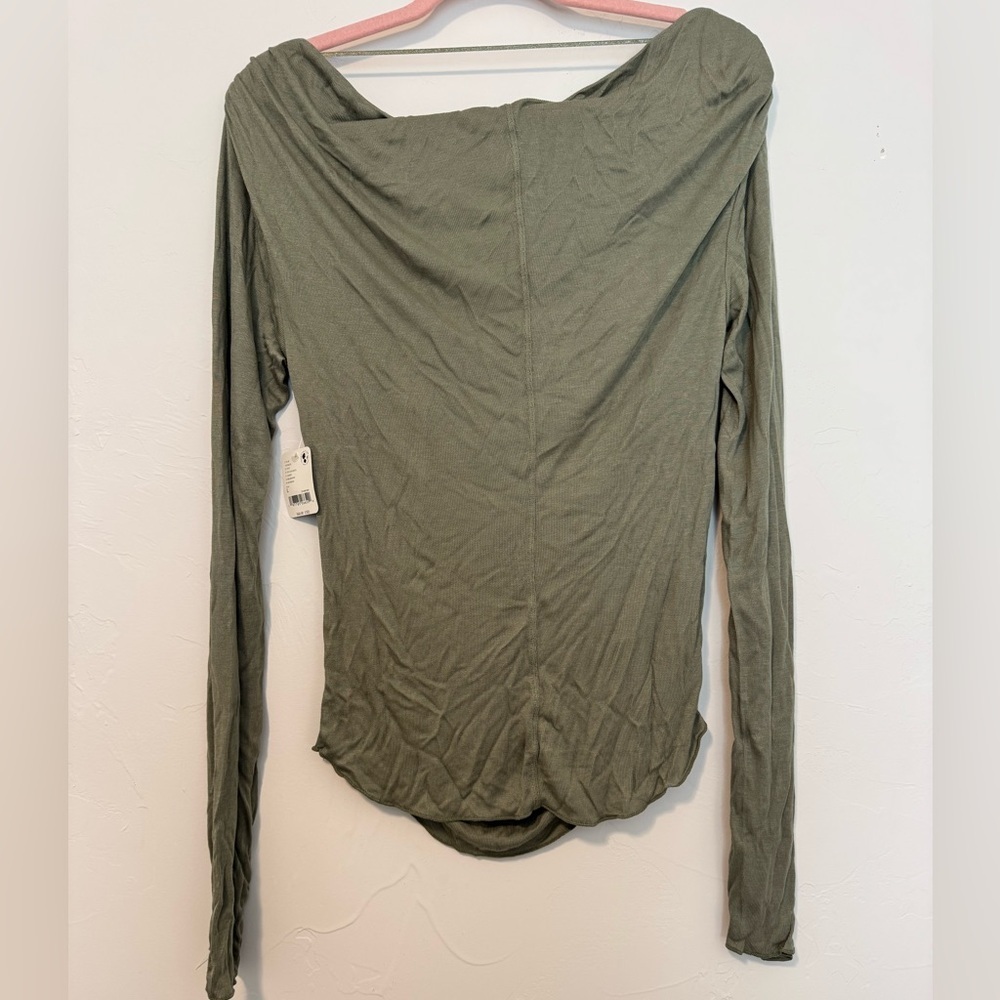 NEW Free people intimately Olive Green Ruched Long-Sleeve Top size large soft - Picture 3 of 5